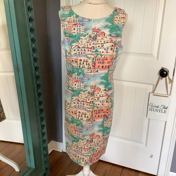 Talbot's Charming Vintage Cityscape Print Dress Size 14 - Picture 4 of 6